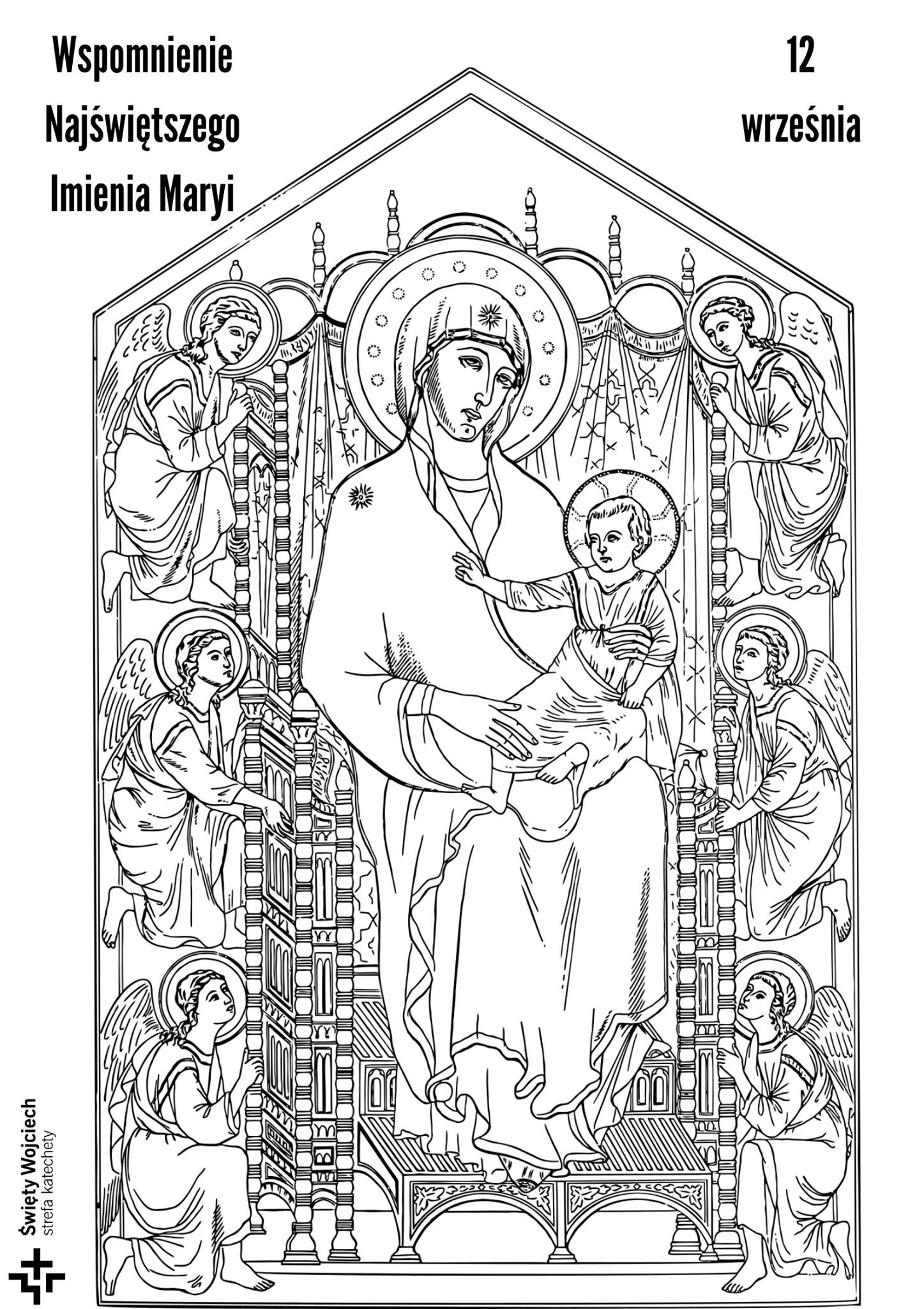 Wspomnienie liturgiczne Najświętszego Imienia Maryi (12 września) - kolorowanka