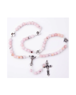 Różaniec komunijny na sznurku Opal Różowy