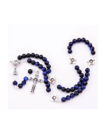 Różaniec komunijny na sznurku tygrysie oko niebieskie