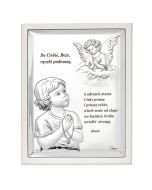 Obrazek srebrny Aniołek z modlitwą z białą ramką 31300BW 15x20 cm