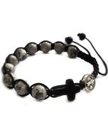 Bransoletka różaniec pleciony jaspis +Św. Benedykt