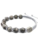 Bransoletka różaniec sznurkowy z kamieniami - św. Benedykt 