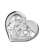 Obrazek srebrny  Pamiątka I Komunii dziewczynka serce 6517/1A 8x7,3 cm