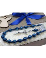 Różaniec do samochodu na lusterko - hematyt granatowy Św. Benedykt 9093  