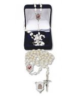 Różaniec z prawdziwych pereł z Tarczą Najświętszego Serca Pana Jezusa