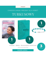 Turkusowy Katolicki Prezent dla Kobiety (Książka + Biblia + Bransoletka różańcowa)