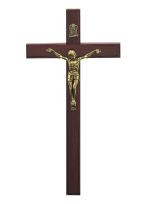 Krzyż wiszący 16 cm drewniany wiśnia, frez 