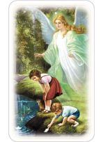 Obrazek dla dzieci z Aniołem Stróżem - Anioł Stróż z dziećmi nad rzeką