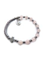 Różaniec bransoletka kwarc różowy cudowny medalik