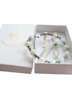 Zestaw bransoletka różaniec na rękę zakładka - pamiątka Komunii Świętej 