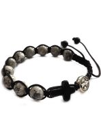 Bransoletka różaniec pleciony jaspis +Św. Benedykt