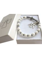 Bransoletka różaniec biały z agatów dla dziewczynki Pamiątka Komunii Świetej
