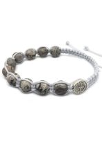 Bransoletka różaniec sznurkowy z kamieniami - św. Benedykt 