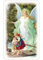 Obrazek dla dzieci z Aniołem Stróżem - Anioł Stróż z dziećmi na kładce