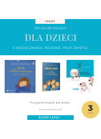 Zestaw książek religijnych dla dzieci (o wdzięczności, o rodzinie, o Mszy Świętej)