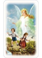 Obrazek dla dzieci z Aniołem Stróżem - Anioł Stróż z bawiącymi się dziećmi