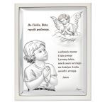 Obrazek srebrny Aniołek z modlitwą z białą ramką 31300BW 15x20 cm