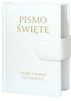 Pismo Święte Stary i Nowy Testament B5 -  skóropodobna biała z magnesem