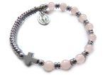 Różaniec bransoletka kwarc różowy cudowny medalik