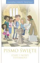 Pismo Święte Stary i Nowy Testament B5 - oprawa biała z obwolutą - Pamiątka Chrztu Świętego (z ilustracją E. Kidackiej)