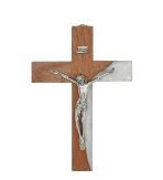 Krzyż wiszący z drewna egzotycznego Sapeli - biały 