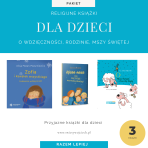 Zestaw książek religijnych dla dzieci (o wdzięczności, o rodzinie, o Mszy Świętej)