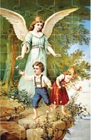 Puzzle religijne - Anioł Stróż z dziećmi nad przepaścią