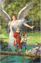 Puzzle religijne - Anioł Stróż z dziećmi nad rzeką