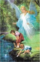Puzzle religijne - Anioł Stróż z dziećmi nad rzeką