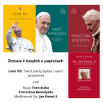 Zestaw książek o papieżach: Leon XIV, Franciszek, Benedykt XVI, Jan Paweł II